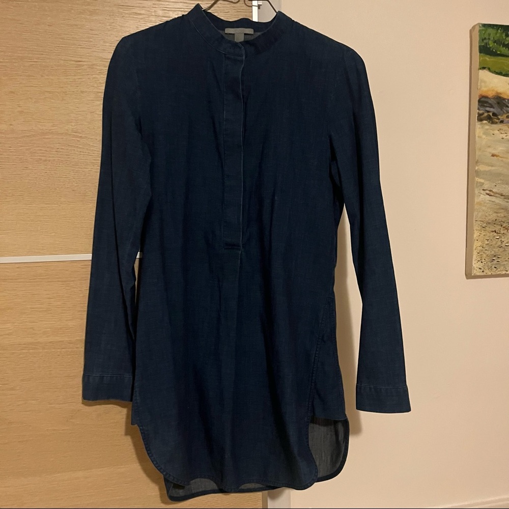 COS mandarin collar dress shirt in denim navy